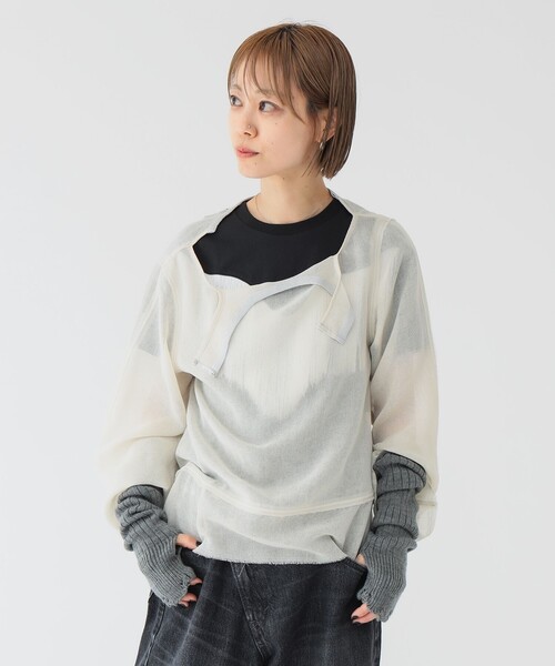 PERSONSOUL メッシュロングスリーブフーディーカットソー PERSONSOUL メッシュロングスリーブフーディーカットソー