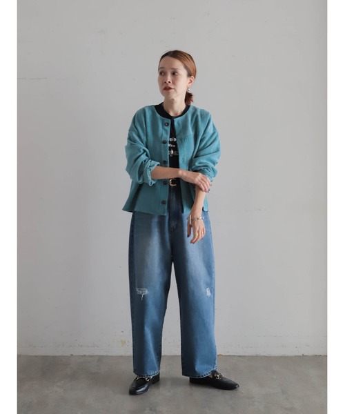 FIL DE FER（フィルデフェール）の「ベロアランダムリブ　ショートカーデ（カーディガン/ボレロ・レディース・ブルー/ライトグリーン・FREE）」の3枚目の写真