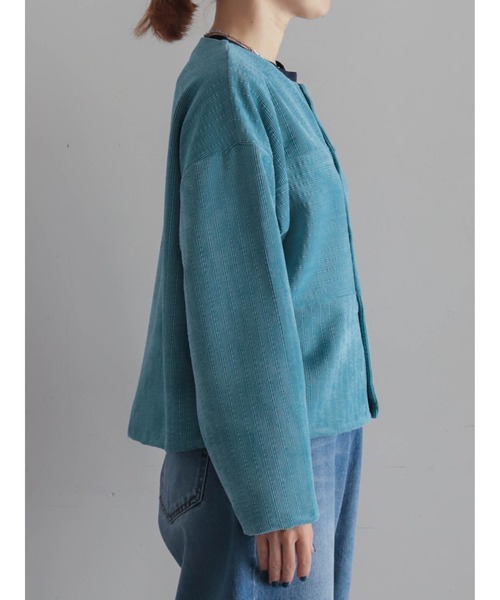 FIL DE FER（フィルデフェール）の「ベロアランダムリブ　ショートカーデ（カーディガン/ボレロ・レディース・ブルー/ライトグリーン・FREE）」の14枚目の写真