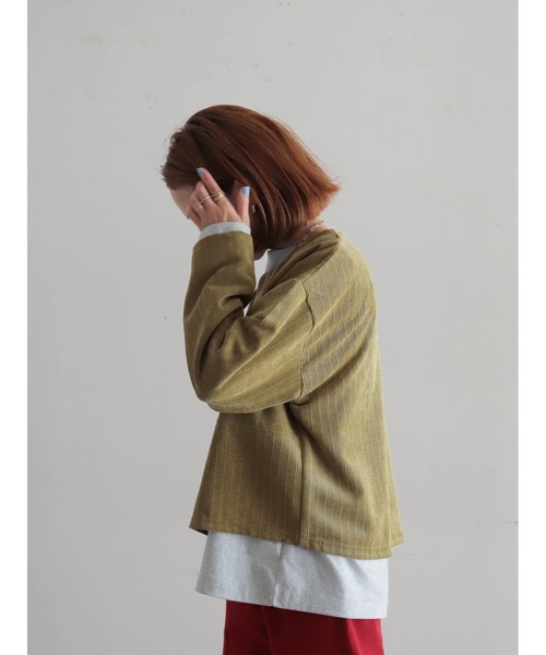 FIL DE FER（フィルデフェール）の「ベロアランダムリブ　ショートカーデ（カーディガン/ボレロ・レディース・ブルー/ライトグリーン・FREE）」の8枚目の写真