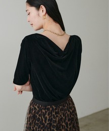 【LARUTA】シアーベロア5分袖ドレーププルオーバー