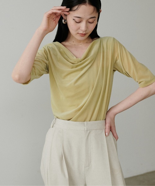 LARUTA（ラルータ）の「【LARUTA】シアーベロア5分袖ドレーププルオーバー（Tシャツ/カットソー・レディース・アイボリー/イエロー/ダークブラウン/ブラック・FREE）」の22枚目の写真