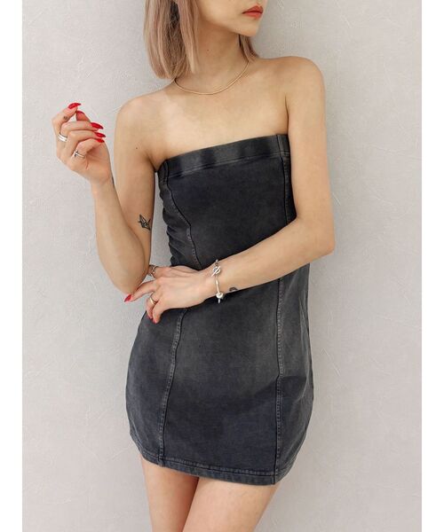 GYDA(ジェイダ)の「【WEB限定】【TINY低身長さん向け】プロセッシングベアワンピース(ワンピース・レディース・グレー/ブラック・FREE)」の4枚目の写真
