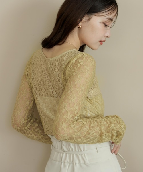 hinari(ヒナリ)の「切り替えレーストップス(Tシャツ/カットソー・レディース・アイボリー/ブラック/グレイッシュベージュ/グリーン・FREE)」の16枚目の写真