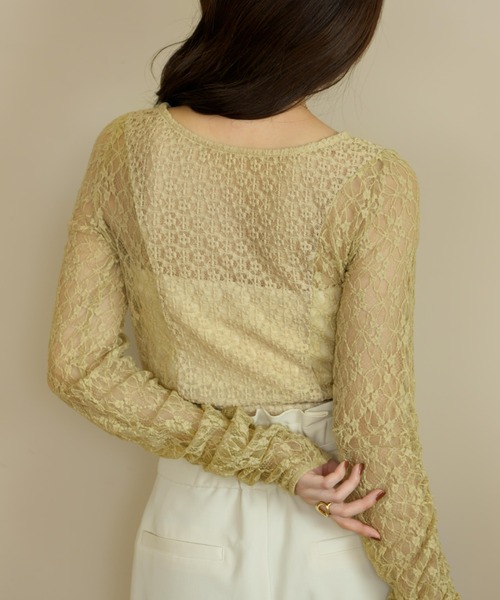 hinari(ヒナリ)の「切り替えレーストップス(Tシャツ/カットソー・レディース・アイボリー/ブラック/グレイッシュベージュ/グリーン・FREE)」の18枚目の写真