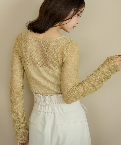 hinari(ヒナリ)の「切り替えレーストップス(Tシャツ/カットソー・レディース・アイボリー/ブラック/グレイッシュベージュ/グリーン・FREE)」の10枚目の写真