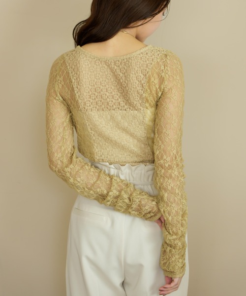 hinari(ヒナリ)の「切り替えレーストップス(Tシャツ/カットソー・レディース・アイボリー/ブラック/グレイッシュベージュ/グリーン・FREE)」の14枚目の写真