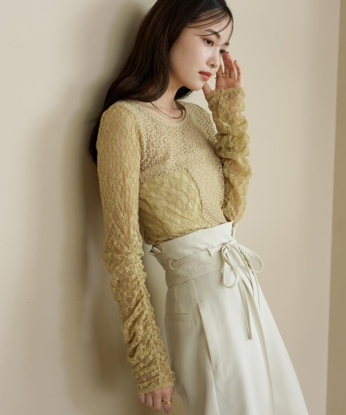 hinari(ヒナリ)の「切り替えレーストップス(Tシャツ/カットソー・レディース・アイボリー/ブラック/グレイッシュベージュ/グリーン・FREE)」の19枚目の写真