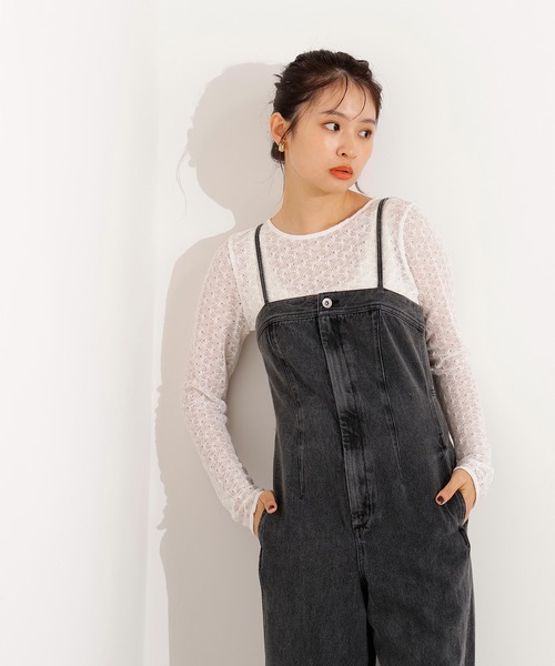 N.（N. Natural Beauty Basic）（エヌエヌナチュラルビューティーベーシック）の「【PS/低身長サイズ】デニムベアサロペット（サロペット/オーバーオール・レディース・ブルー系その他/ブラック・MEDIUM/PS）」の3枚目の写真