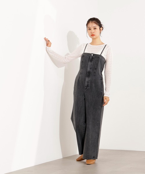 N.（N. Natural Beauty Basic）（エヌエヌナチュラルビューティーベーシック）の「【PS/低身長サイズ】デニムベアサロペット（サロペット/オーバーオール・レディース・ブルー系その他/ブラック・MEDIUM/PS）」の4枚目の写真