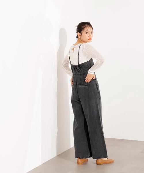 N.（N. Natural Beauty Basic）（エヌエヌナチュラルビューティーベーシック）の「【PS/低身長サイズ】デニムベアサロペット（サロペット/オーバーオール・レディース・ブルー系その他/ブラック・MEDIUM/PS）」の5枚目の写真