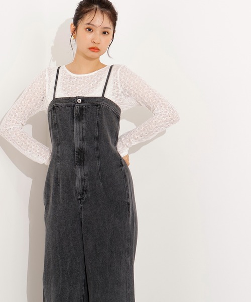 N.（N. Natural Beauty Basic）（エヌエヌナチュラルビューティーベーシック）の「【PS/低身長サイズ】デニムベアサロペット（サロペット/オーバーオール・レディース・ブルー系その他/ブラック・MEDIUM/PS）」の6枚目の写真