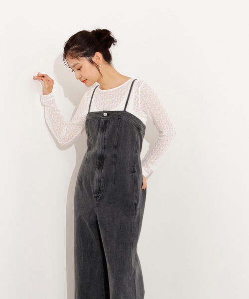 N.（N. Natural Beauty Basic）（エヌエヌナチュラルビューティーベーシック）の「【PS/低身長サイズ】デニムベアサロペット（サロペット/オーバーオール・レディース・ブルー系その他/ブラック・MEDIUM/PS）」の7枚目の写真