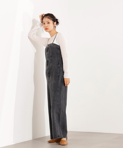 N.（N. Natural Beauty Basic）（エヌエヌナチュラルビューティーベーシック）の「【PS/低身長サイズ】デニムベアサロペット（サロペット/オーバーオール・レディース・ブルー系その他/ブラック・MEDIUM/PS）」の9枚目の写真