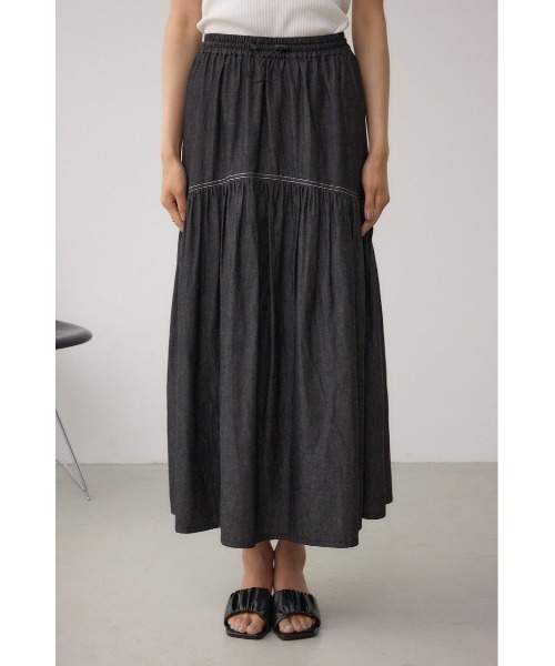 AZUL by moussy(アズールバイマウジー)の「デニムライクギャザーフレアスカート(スカート・レディース・ブラック/ブルー・SMALL/MEDIUM)」の5枚目の写真
