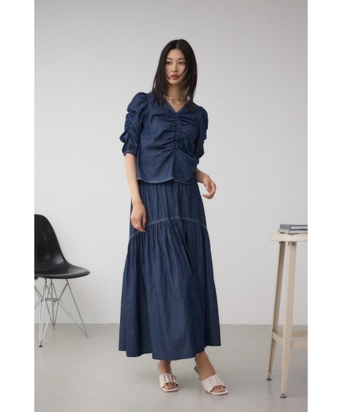 AZUL by moussy(アズールバイマウジー)の「デニムライクギャザーフレアスカート(スカート・レディース・ブラック/ブルー・SMALL/MEDIUM)」の12枚目の写真