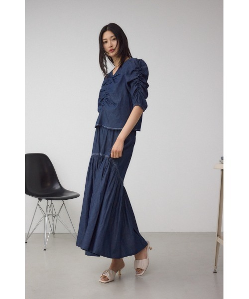 AZUL by moussy(アズールバイマウジー)の「デニムライクギャザーフレアスカート(スカート・レディース・ブラック/ブルー・SMALL/MEDIUM)」の13枚目の写真