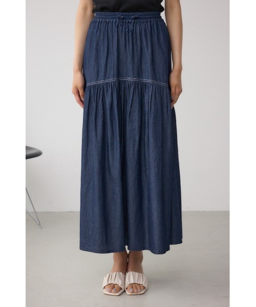 AZUL by moussy(アズールバイマウジー)の「デニムライクギャザーフレアスカート(スカート・レディース・ブラック/ブルー・SMALL/MEDIUM)」の14枚目の写真