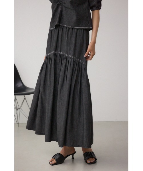 AZUL by moussy(アズールバイマウジー)の「デニムライクギャザーフレアスカート(スカート・レディース・ブラック/ブルー・SMALL/MEDIUM)」の21枚目の写真