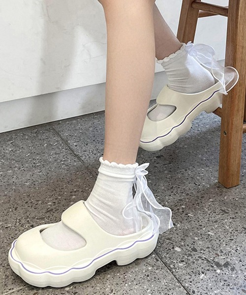 SANSeLF(サンセルフ)の「【SANSeLF】ウェーブソール サボシューズ ボリュームフォーム 厚底 サンダル sas25s004(サンダル・レディース・ブラック/ホワイト/ピンク/ライトグリーン・M/L/S)」の1枚目の写真