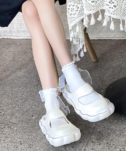 SANSeLF(サンセルフ)の「【SANSeLF】ウェーブソール サボシューズ ボリュームフォーム 厚底 サンダル sas25s004(サンダル・レディース・ブラック/ホワイト/ピンク/ライトグリーン・M/L/S)」の6枚目の写真