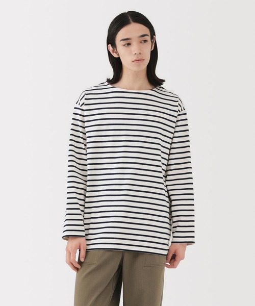 紳士 洗いざらし太番手ボートネック九分袖Tシャツ（Tシャツ