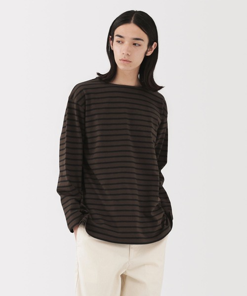 無印良品（ムジルシリョウヒン）の「紳士　洗いざらし太番手ボートネック九分袖Ｔシャツ（Tシャツ/カットソー・メンズ・ホワイト系/ネイビー系/ダークブラウン系/ブラック系・S/M/L/XL）」の3枚目の写真