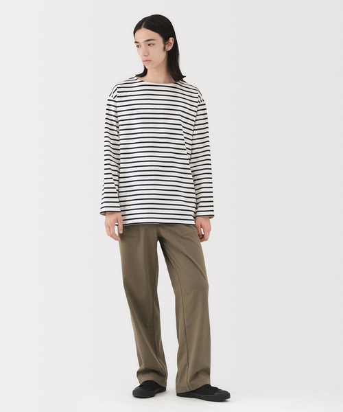 無印良品（ムジルシリョウヒン）の「紳士　洗いざらし太番手ボートネック九分袖Ｔシャツ（Tシャツ/カットソー・メンズ・ホワイト系/ネイビー系/ダークブラウン系/ブラック系・S/M/L/XL）」の12枚目の写真