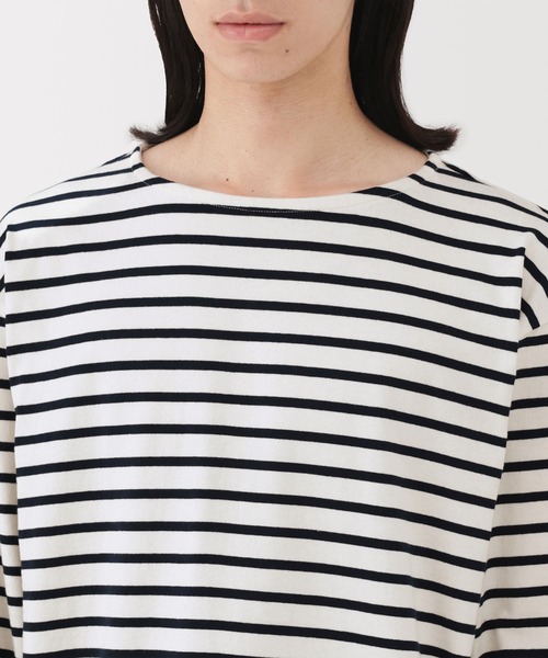 無印良品（ムジルシリョウヒン）の「紳士　洗いざらし太番手ボートネック九分袖Ｔシャツ（Tシャツ/カットソー・メンズ・ホワイト系/ネイビー系/ダークブラウン系/ブラック系・S/M/L/XL）」の9枚目の写真