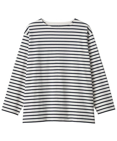 無印良品（ムジルシリョウヒン）の「紳士　洗いざらし太番手ボートネック九分袖Ｔシャツ（Tシャツ/カットソー・メンズ・ホワイト系/ネイビー系/ダークブラウン系/ブラック系・S/M/L/XL）」の19枚目の写真