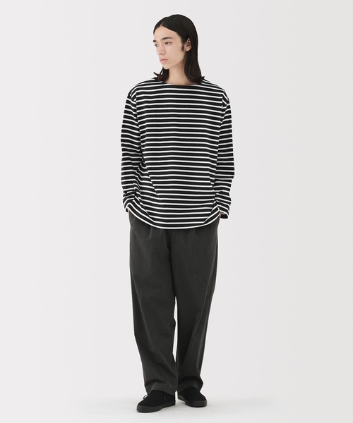 無印良品（ムジルシリョウヒン）の「紳士　洗いざらし太番手ボートネック九分袖Ｔシャツ（Tシャツ/カットソー・メンズ・ホワイト系/ネイビー系/ダークブラウン系/ブラック系・S/M/L/XL）」の7枚目の写真