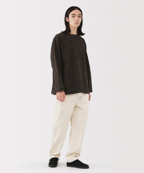 紳士 洗いざらし太番手ボートネック九分袖Tシャツ（Tシャツ