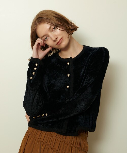 セール】ベロアニットジャケット（カーディガン/ボレロ）｜allureville