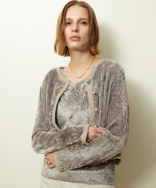 allureville（アルアバイル）の「ベロアニットジャケット（カーディガン/ボレロ・レディース・グレー系その他/ブラック・2）」の3枚目の写真
