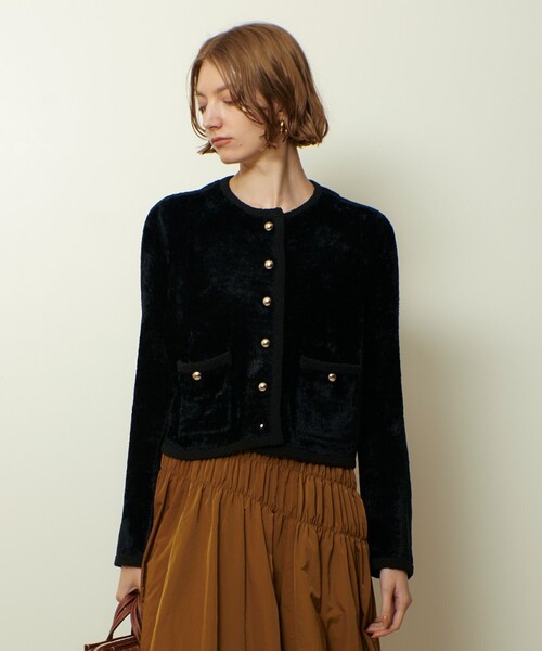 セール】ベロアニットジャケット（カーディガン/ボレロ）｜allureville