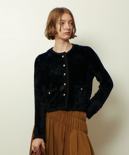 allureville（アルアバイル）の「ベロアニットジャケット（カーディガン/ボレロ・レディース・グレー系その他/ブラック・2）」の6枚目の写真