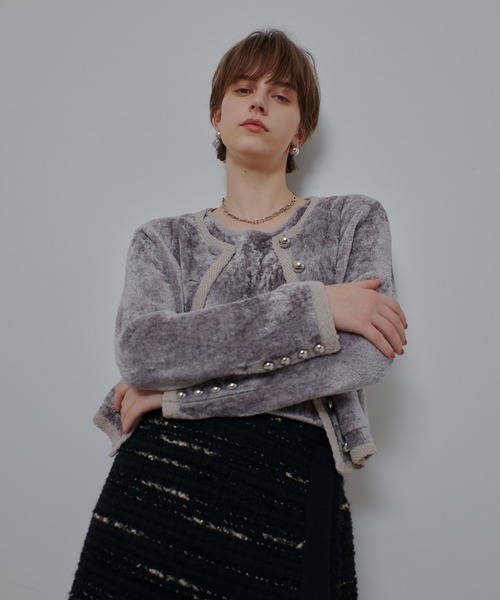 セール】ベロアニットジャケット（カーディガン/ボレロ）｜allureville