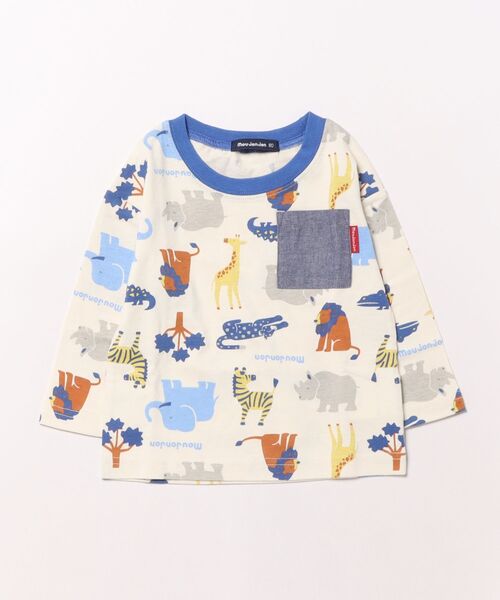 Moujonjon(ムージョンジョン)の「プリント長袖Tシャツ・ロンT(Tシャツ/カットソー・キッズ・ネイビー/グリーン/レッド/オフホワイト・80/130/90/100/110/120)」の2枚目の写真