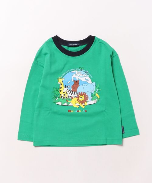 Moujonjon(ムージョンジョン)の「プリント長袖Tシャツ・ロンT(Tシャツ/カットソー・キッズ・ネイビー/グリーン/レッド/オフホワイト・80/130/90/100/110/120)」の1枚目の写真