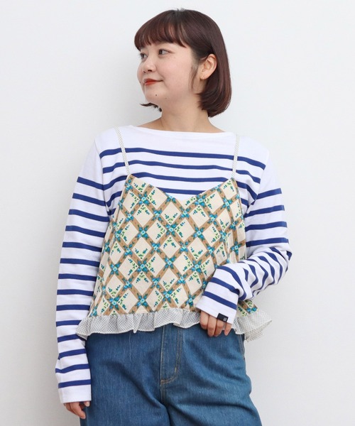 Dot&Stripes CHILD WOMAN(ドットアンドストライプス チャイルドウーマン)の「チェックフラワープリント キャミブラウス(シャツ/ブラウス・レディース・ブラック/アイボリー・FREE)」の1枚目の写真