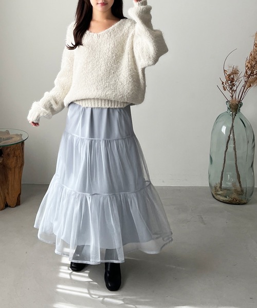 セール】WEB限定 2025秋冬新作 ニット×チュールスカートセットアップ