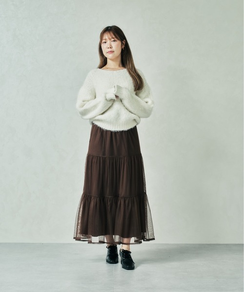 セール】WEB限定 2025秋冬新作 ニット×チュールスカートセットアップ
