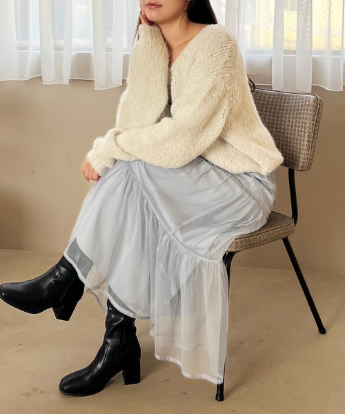MISCH MASCH(ミッシュマッシュ)の「一部店舗限定 ニット×チュールスカートセットアップ(ワンピース・レディース・ブラウン/ブルー・フリ-)」の12枚目の写真