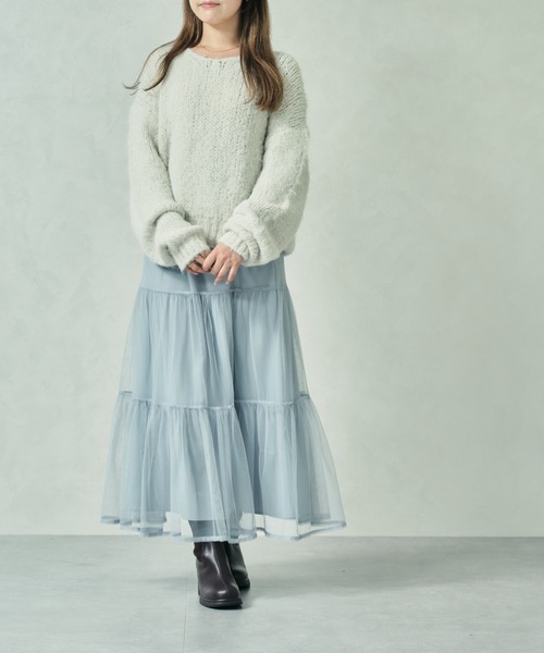 MISCH MASCH(ミッシュマッシュ)の「一部店舗限定 ニット×チュールスカートセットアップ(ワンピース・レディース・ブラウン/ブルー・フリ-)」の14枚目の写真