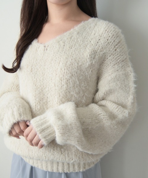 MISCH MASCH(ミッシュマッシュ)の「一部店舗限定 ニット×チュールスカートセットアップ(ワンピース・レディース・ブラウン/ブルー・フリ-)」の9枚目の写真
