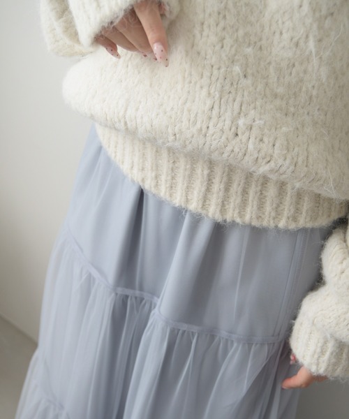 MISCH MASCH(ミッシュマッシュ)の「一部店舗限定 ニット×チュールスカートセットアップ(ワンピース・レディース・ブラウン/ブルー・フリ-)」の10枚目の写真