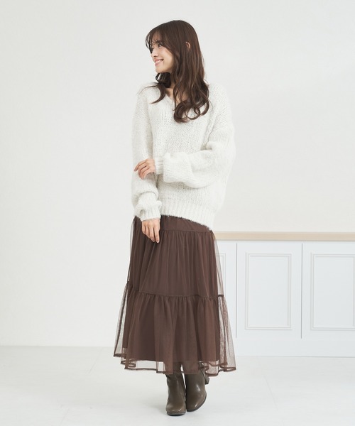 MISCH MASCH(ミッシュマッシュ)の「一部店舗限定 ニット×チュールスカートセットアップ(ワンピース・レディース・ブラウン/ブルー・フリ-)」の18枚目の写真