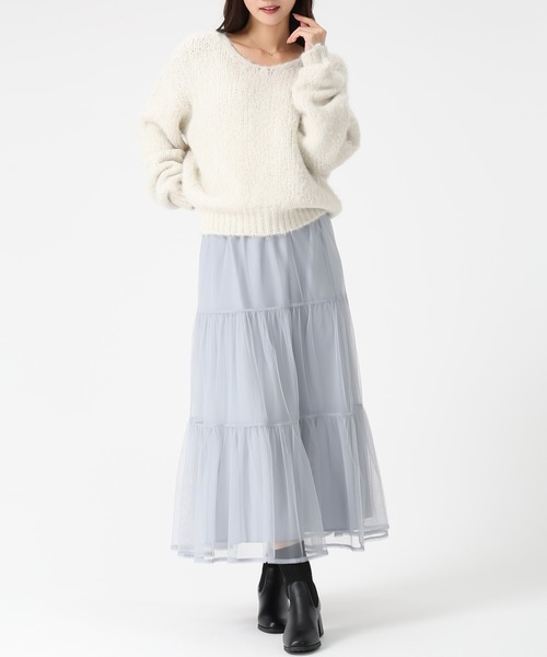 MISCH MASCH(ミッシュマッシュ)の「一部店舗限定 ニット×チュールスカートセットアップ(ワンピース・レディース・ブラウン/ブルー・フリ-)」の15枚目の写真