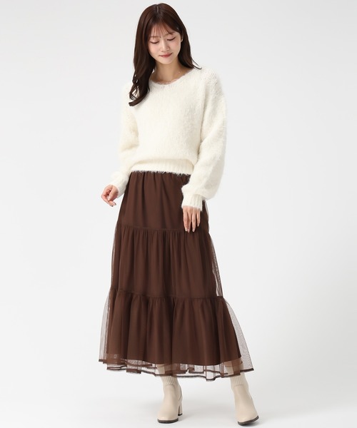 MISCH MASCH(ミッシュマッシュ)の「一部店舗限定 ニット×チュールスカートセットアップ(ワンピース・レディース・ブラウン/ブルー・フリ-)」の21枚目の写真