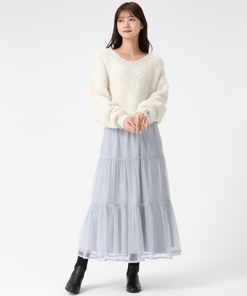 MISCH MASCH(ミッシュマッシュ)の「一部店舗限定 ニット×チュールスカートセットアップ(ワンピース・レディース・ブラウン/ブルー・フリ-)」の16枚目の写真